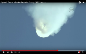 Funny, the Falcon 9 (almost as big as the Shuttle) is blowing up but look closely and there it still is!