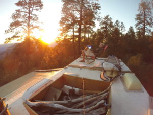 Relaxing on the north rim of the Grand Canyon. Rough roads to get there but no tourists in sight.