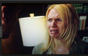 Claire Danes of Homeland, watching an episode of '24'.