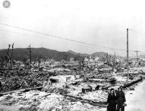 At Heroshima, not only no crater, but no 'bald spot,' as their should be. Notice the pole still standing.